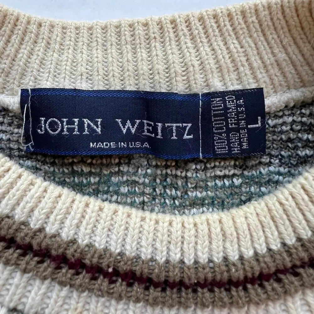 Vintage John Weitz Preppy Geometric Square Abstract Pattern Knit Sweater USA L
